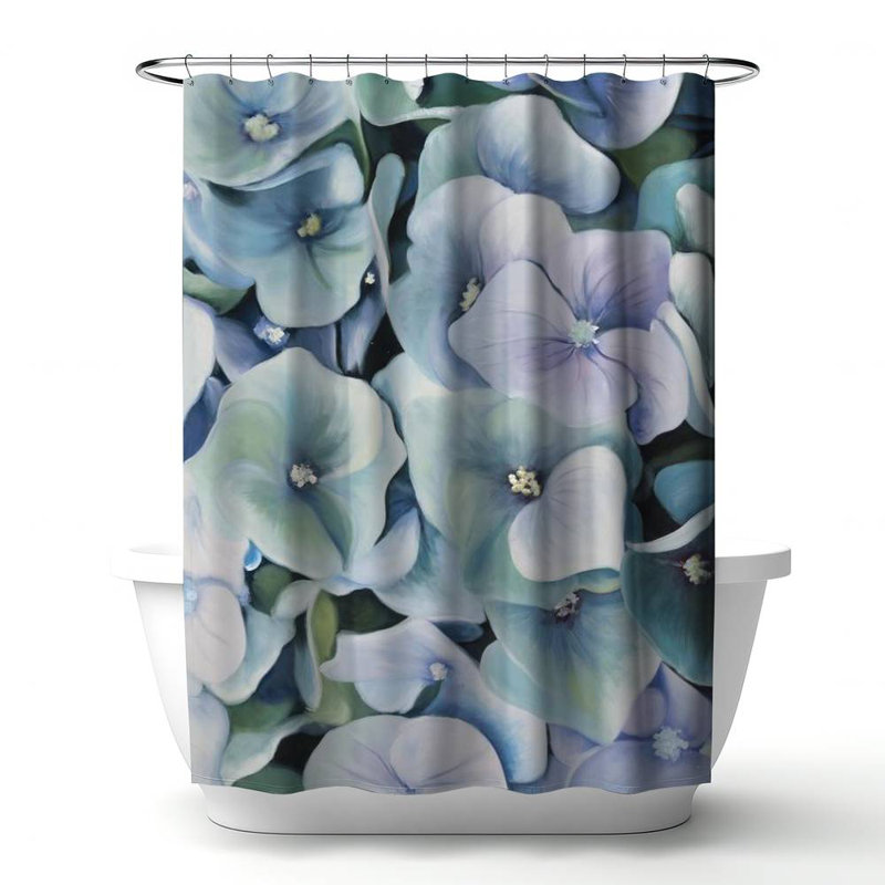 Rustic Hydrangea Botanical – Polyester Shower Curtain, Dye Sublimation Print, 71" W × 74" L, Purple/Green/Neo Mint Floral 94