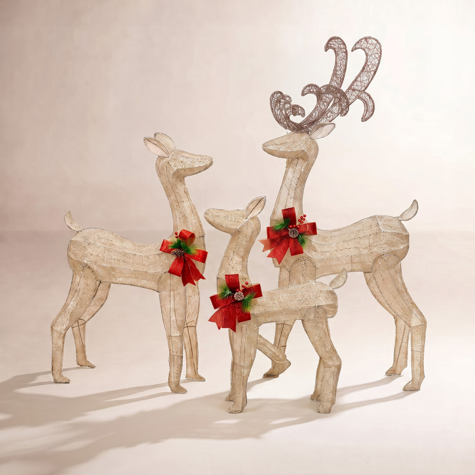 3-Piece Lighted Christmas Deer Set, Gold