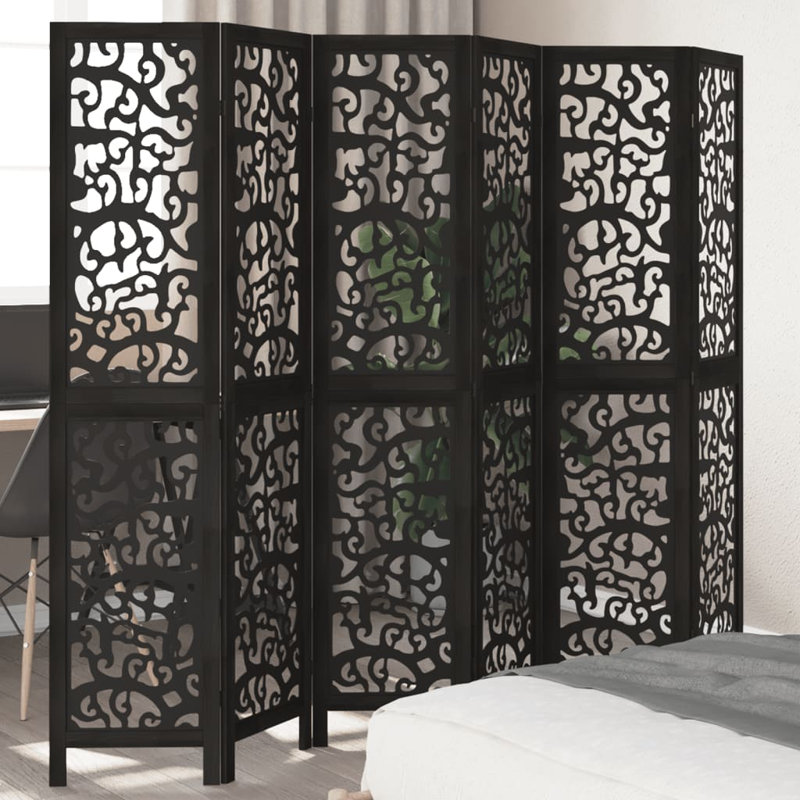 Folding Room Divider, 180cm H x 215cm W x 1.6cm D, 6, Black
