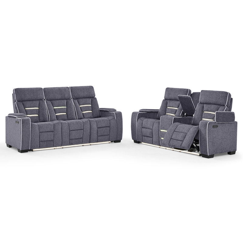 Causeuse inclinable gris AUSTIN avec accoudoirs de rangement