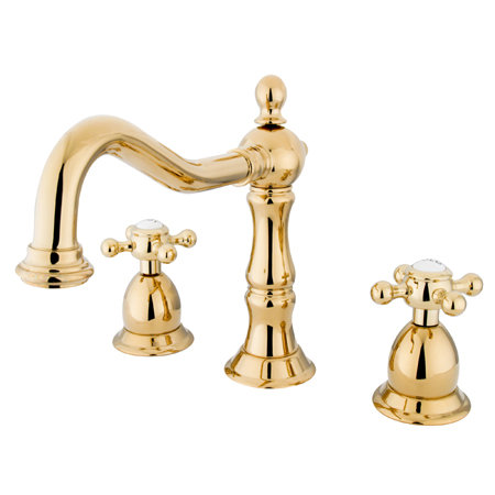 Widespread Bathroom Faucet with Drain Assembly, Polished Brass