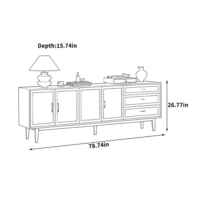 Solid Red Oak TV Stand with Burl Veneer, 26.77"H x 78.74"L x 15.74"W