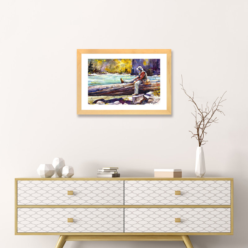 Fishing Time by Dean Crouser - Single Picture Frame Painting, 16" H x 24" W x 1" D, Natural Wood Paper