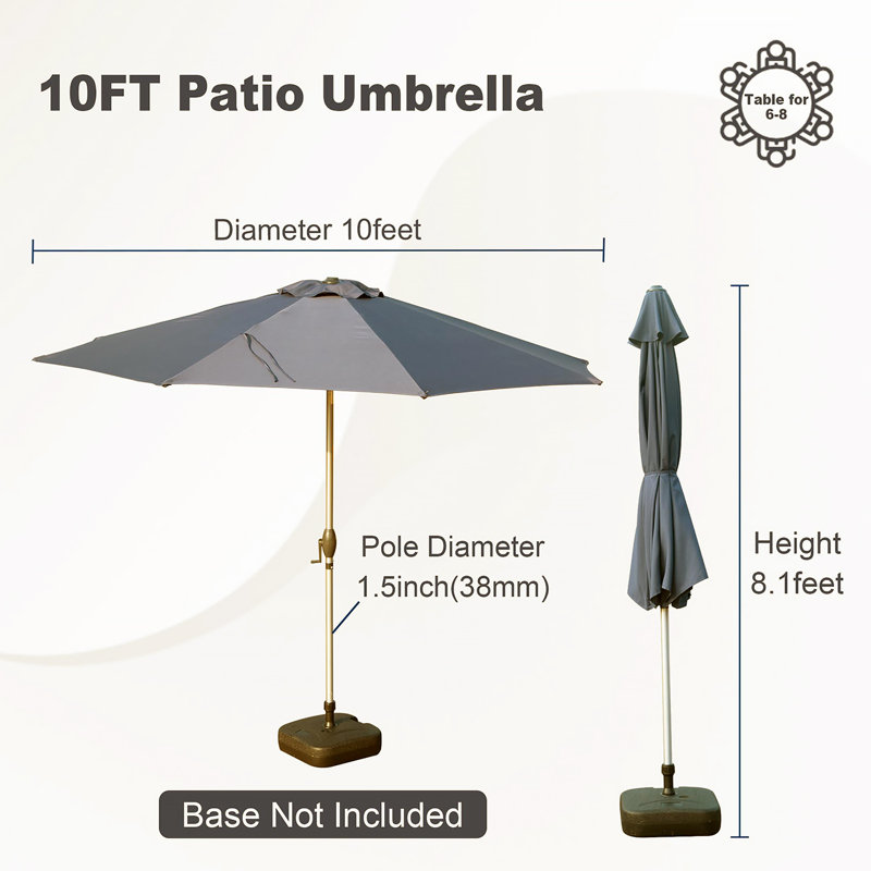 Patio Umbrella, Outdoor Table Umbrella With Push Button Tilt And Crank, UV Protection Waterproof Market Sun Umbrella With 8 Sturdy Ribs For Garden, Deck, Backyard, Pool