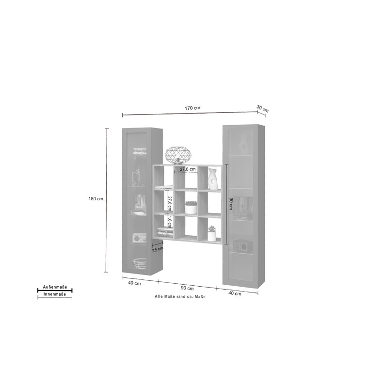 Maruska 180cm H x 170cm W Floating Bookcase, Grey Anthracite