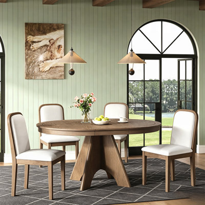 Ensemble de table de salle à manger extensible rétro avec 4 chaises rembourrées, style campagnard rustique pour une utilisation polyvalente dans la cuisine et la salle à manger
