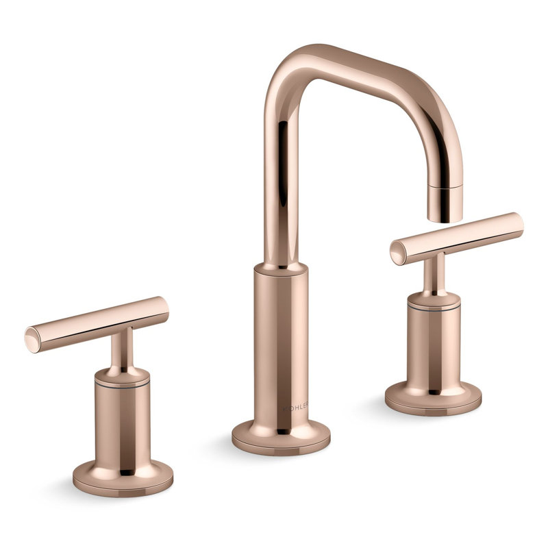 Purist® Widespread Faucet with Drain Assembly Low Lever Handles and Low Gooseneck Spout, Vibrant Rose Gold