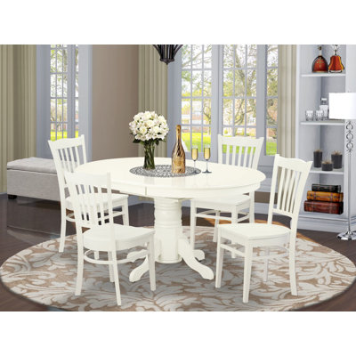5 Piece Dinette Set for 4 Includes an Oval Dining Table with Butterfly Leaf and 4 Kitchen Dining Chairs, Linen White