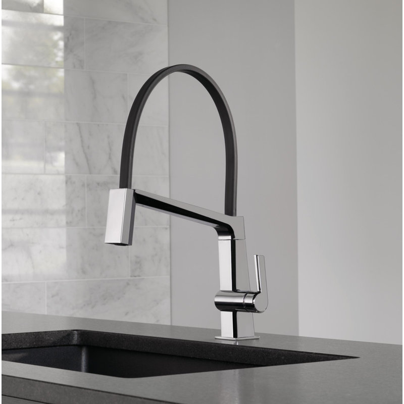 Pivotal Single Handle Exposed Hose Kitchen Faucet, Chrome
