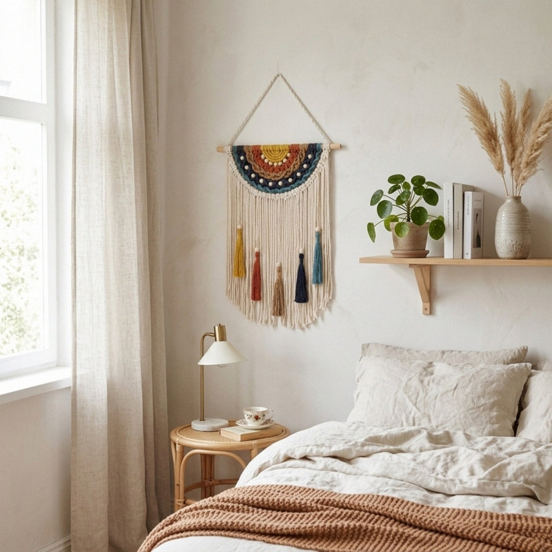 Macramé décoration murale Boho Home Decor fait à la main en macramé tapisserie décorative pour chambre à coucher salon appartement dortoir galerie