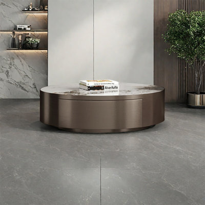 Round rock panel coffee table living room