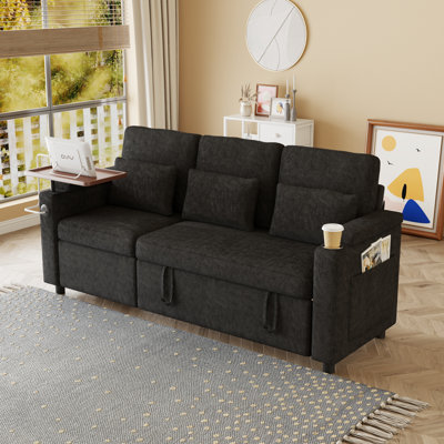 83'' 3-in-1 Convertible Chenille Sleeper Sofa with Power Footrest, Adjustable Backrest, USB Ports, Table Board and Storage Armrests