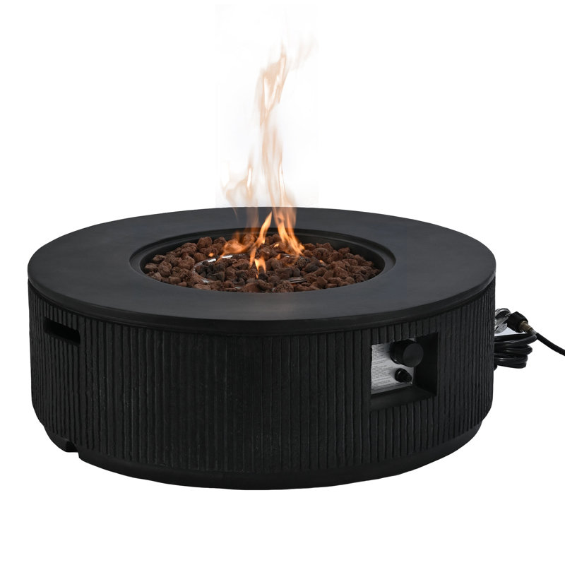 38.19''  Propane Outdoor Fire Pit With Vertical Stripe Design, 50000 BTU Round Fire Pit Table With Steel Burner, Adjustable Flame Control, Lava Rocks & Rain Cover,Perfect For Patio&Backyard
