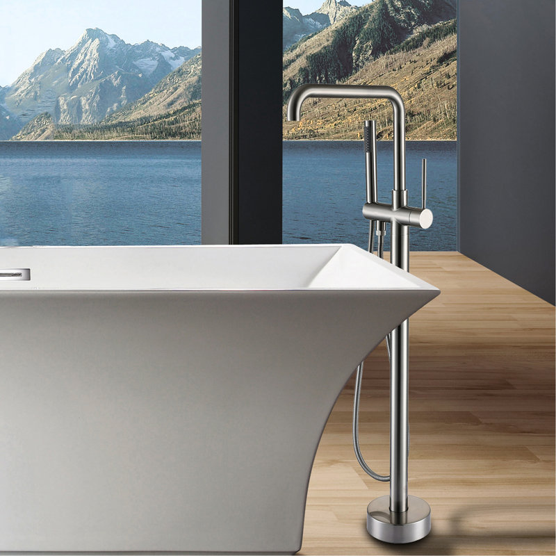 Robinet de baignoire autoportant avec douche à main, 3 poignées, métal, l 6,24 po x P 41,51 H, unité de douche 11,12 lb
