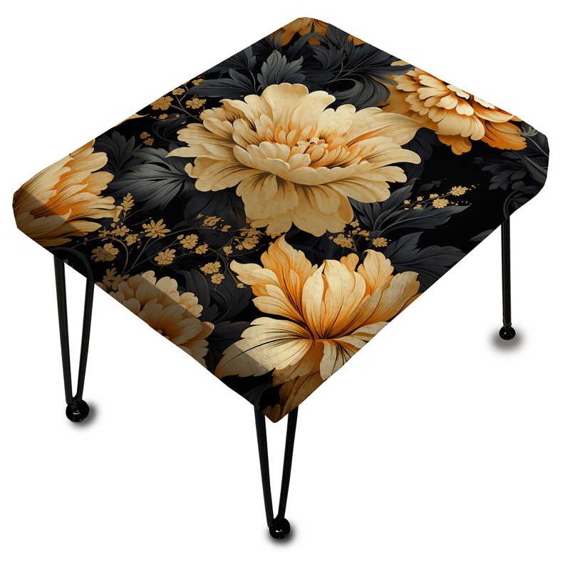 Rêve de damas jaune avec fleur d'hortensia jaune - repose-pieds rectangulaire damassé