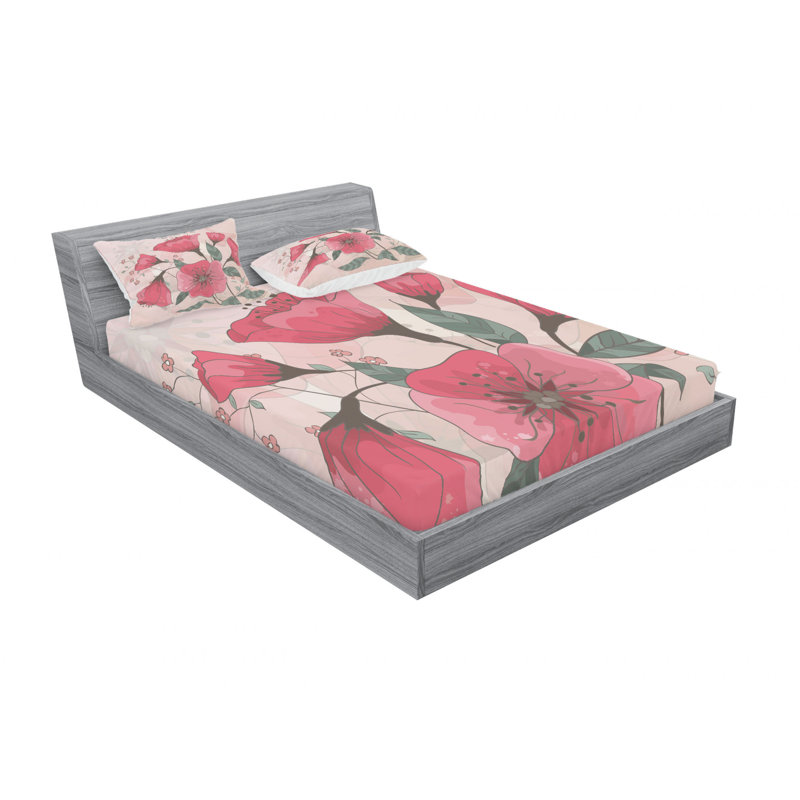 Ensemble de draps à motif floral, Ensemble de draps pour lit double avec un drap-hou