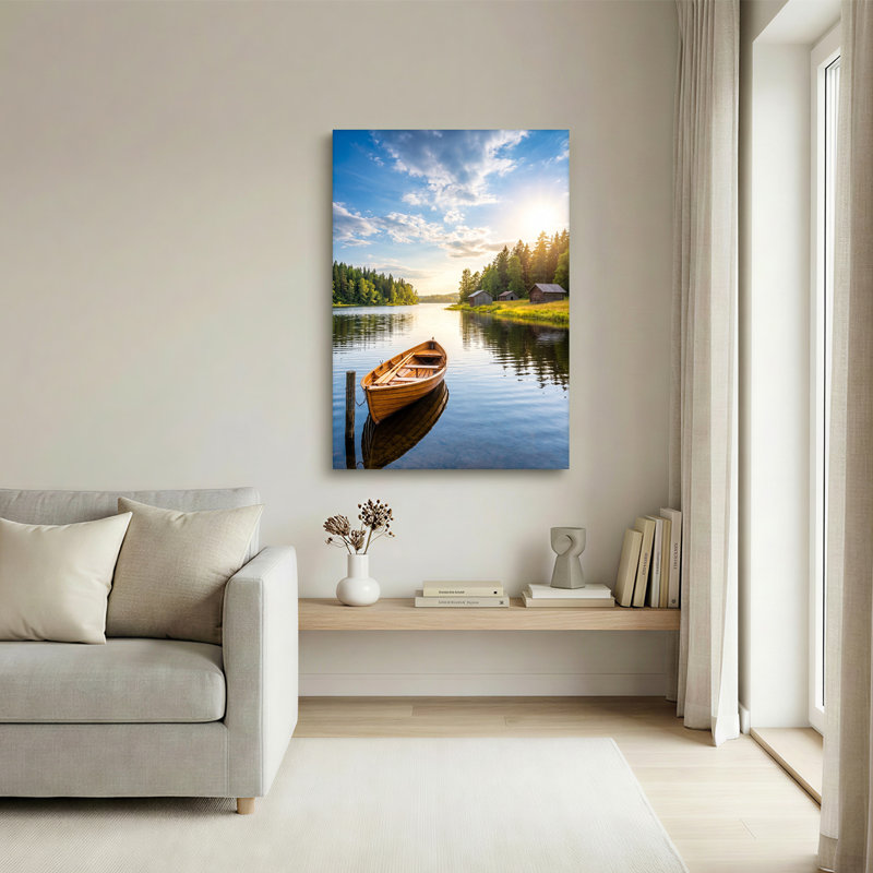 Toile en bois sur le lac calme près de la forêt, art mural, H 30 po x l 20 po