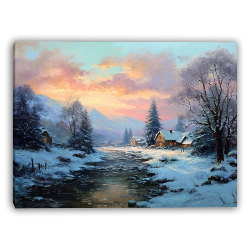 Art mural sur toile Twilight Village Stream, H 12 po x l 16 po