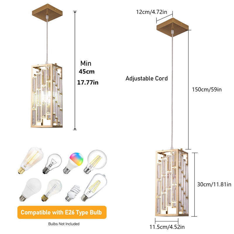 1 - Light Modern Crystal Rectangular Gold Pendant Light