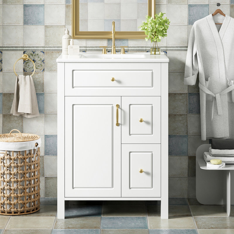 Meuble-lavabo simple 24 po avec plateau en céramique, Blanc