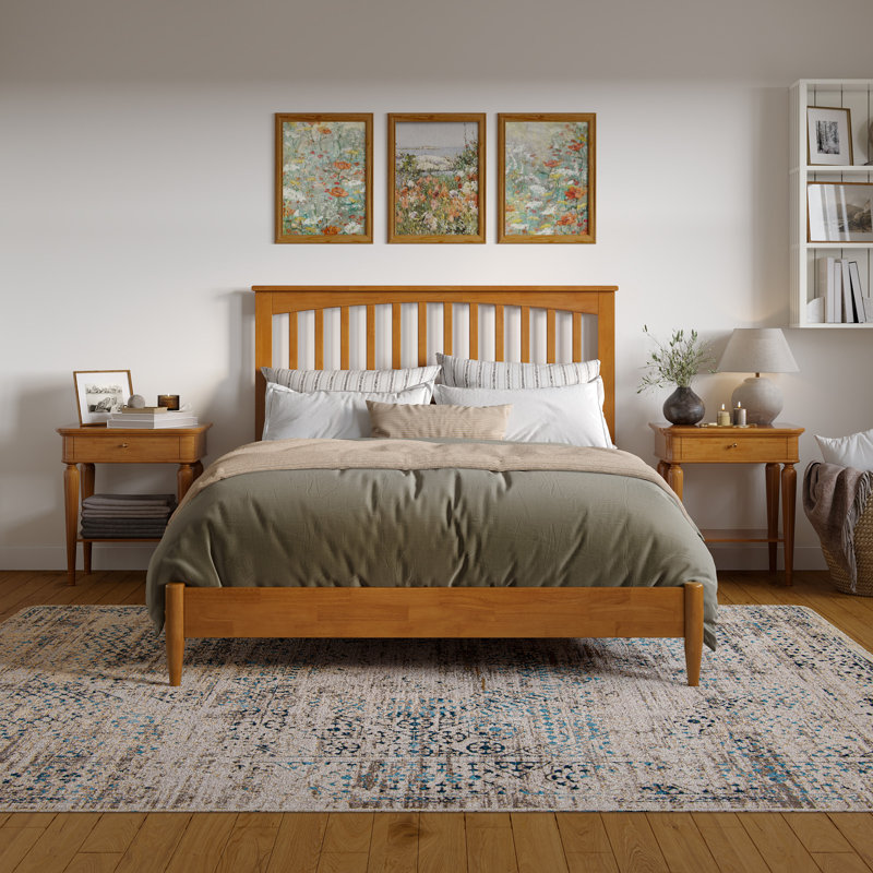 Aritra Solid Wood Low Profile Platform Bed, Light Toffee, Queen