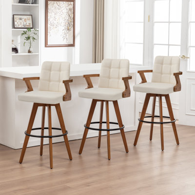Eastwood 3 Pieces Swivel Faux Leather Counter&Bar Stools With Bamboo Frame