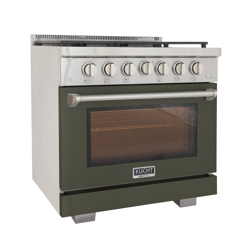 Kucht 36'' W Free Standing Range, Liquid Propane, Olive Green
