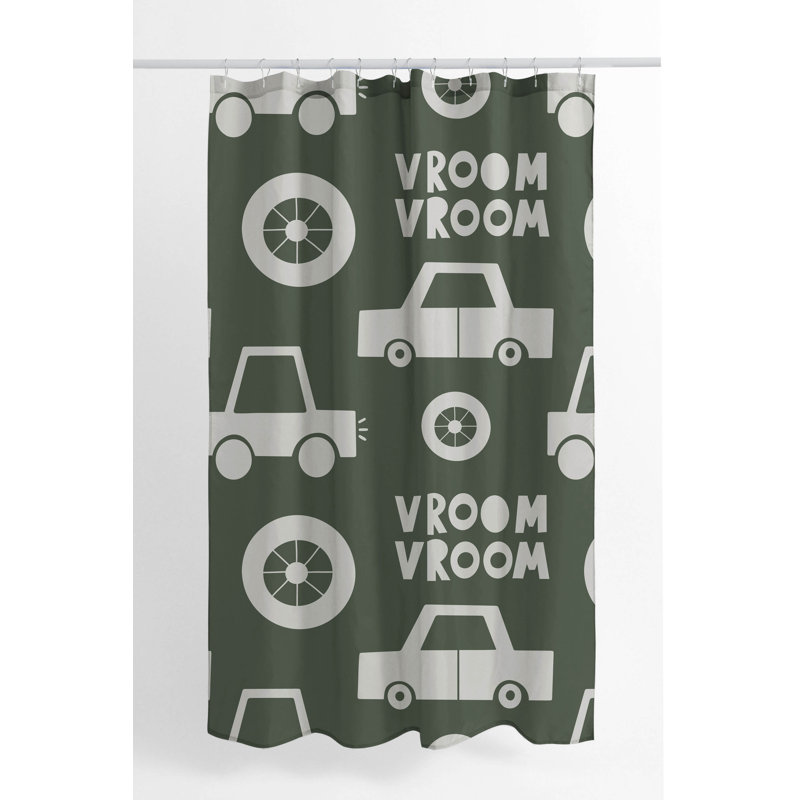 Vroom vroom Colorized Ultra-Thin Lightweight Shower Curtain, 74"H x 71"W, Green/Chimichurri