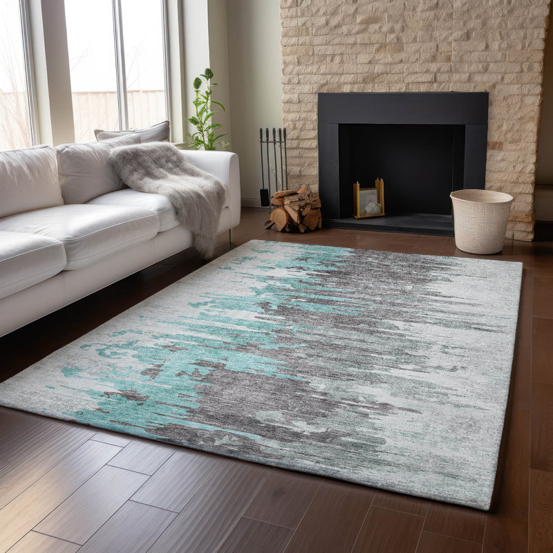 Premium Machine Washable Prisco Teal Rug, Rectangle 10' x 14'