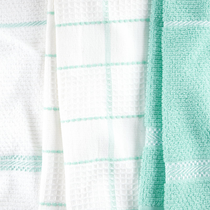 Aqua Blue Terry Cotton Kitchen Towel Set, 6-Pack
