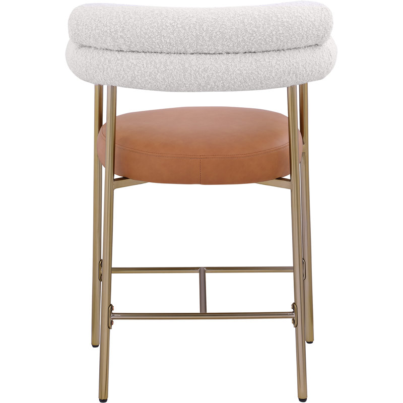 Tabouret de comptoir 26 po Blake, Or brossé, Cognac, Cuir végétalien / tissu bouclé