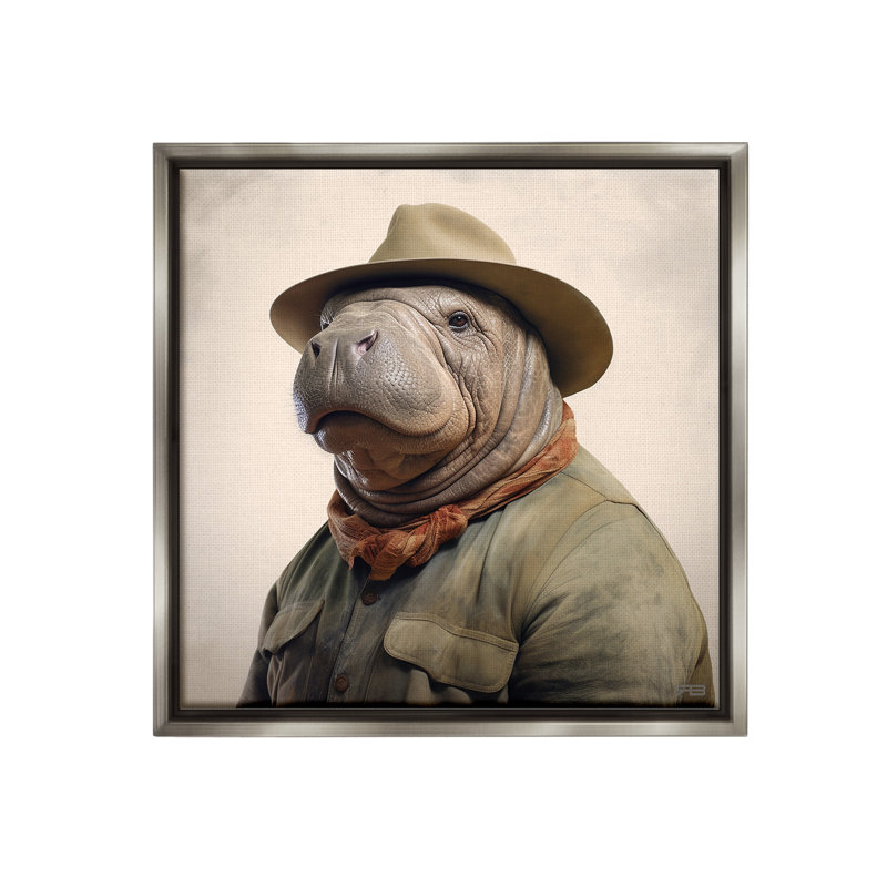 "Southwestern Rodeo Manatee" par RB sur toile, Cadre flottant gris lustré, H 25 po x l 25 po