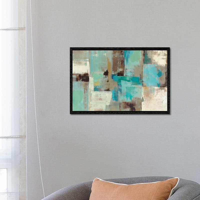 Teal And Aqua Reflections #2 by Silvia Vassileva - Print on Canvas, 66.04 cm H x 45.72 cm W, Black Floater Framed