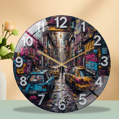 Clock Face With Aurora And Pine Trees Art - 12'' Modern Glass Wall Clock