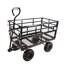 Chariot utilitaire noir à double clôture pour le transport de jardin et de bois de chauffage