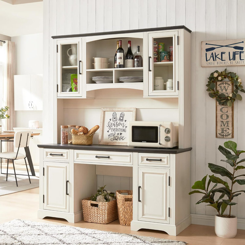 Eiyanna 76" High Computer Desk Bar Cabinet with Hutch, White