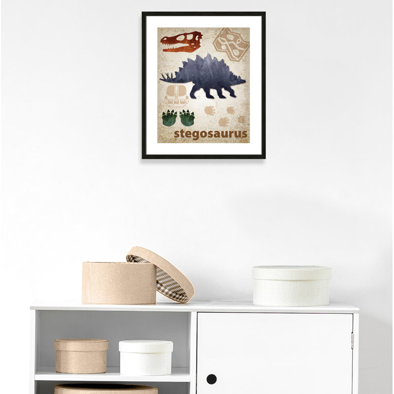 Décalcomanie murale Dinosaures-02 ', H 25,5 po x l 21,5 po x P 1,1875 po, Encadré de boîte à grain de bois noir