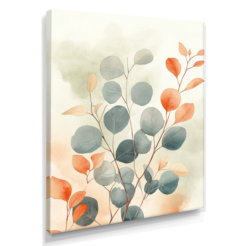 Eucalyptus et feuilles d'ambre - Impression sur toile encadrée à thème botanique, H 32 po x l 16 po, Toile tendue