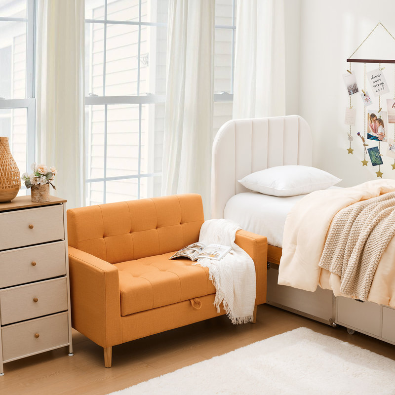Mini canapé 48,8 po à accoudoirs carrés avec rangement, Boucle orange