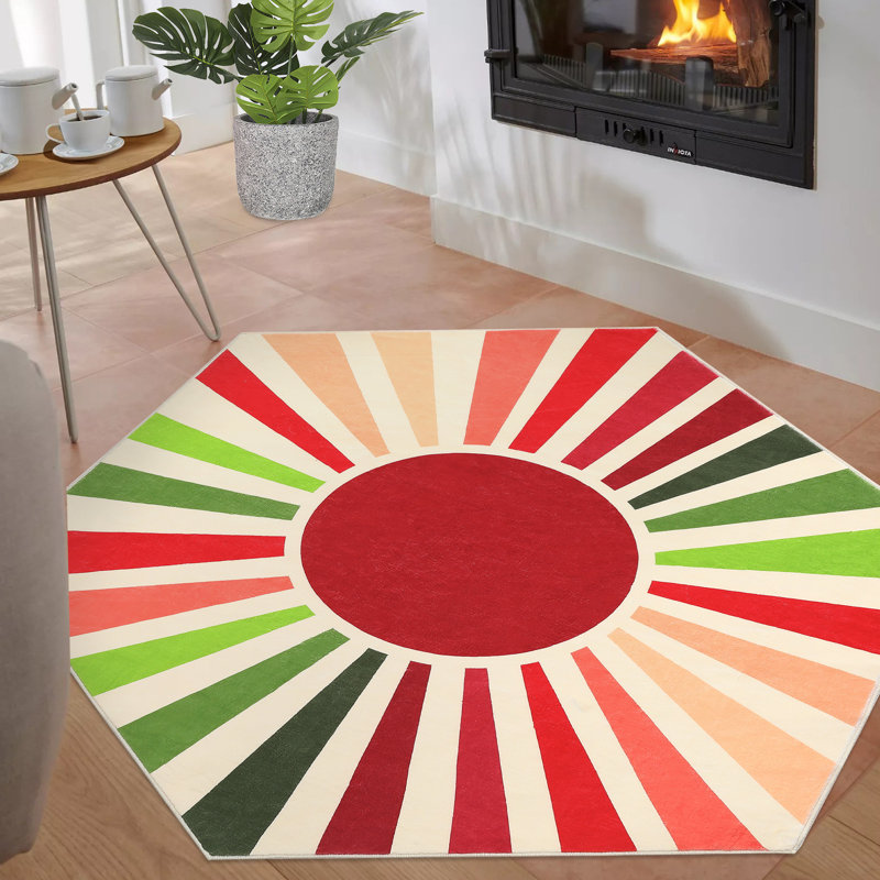 Mignon tapis lavable à la machine Sunburst, Nouveauté 4 pi 7 po x 4 pi