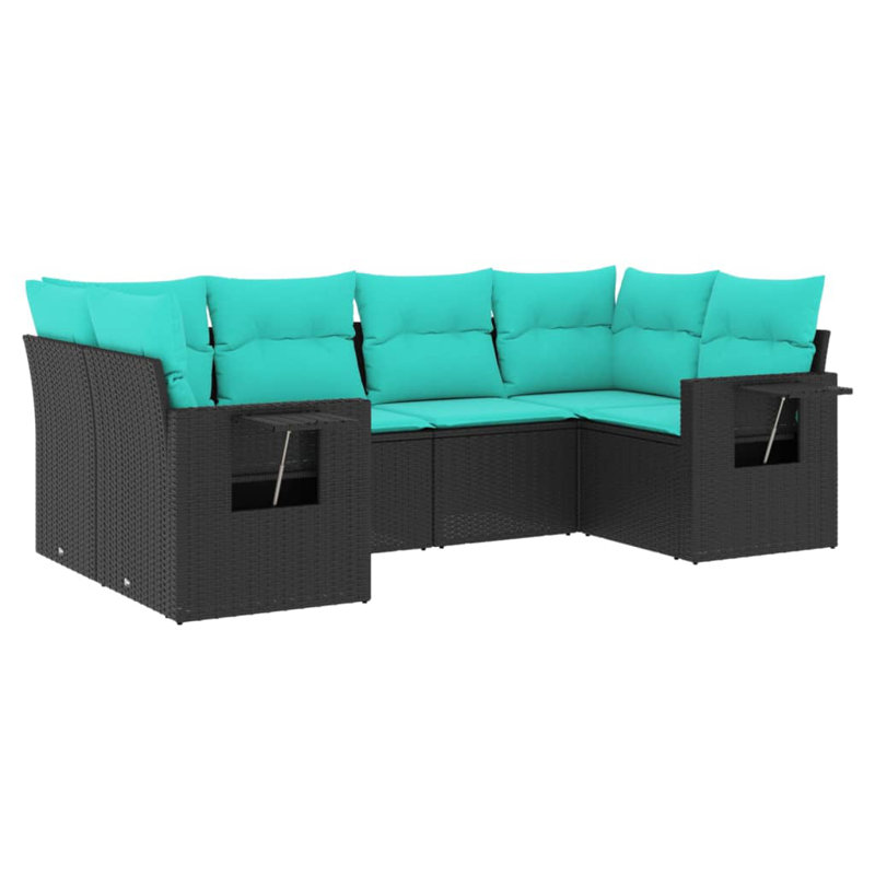  Ensemble de canapé de patio 6 pièces avec coussins en rotin de polyester noir