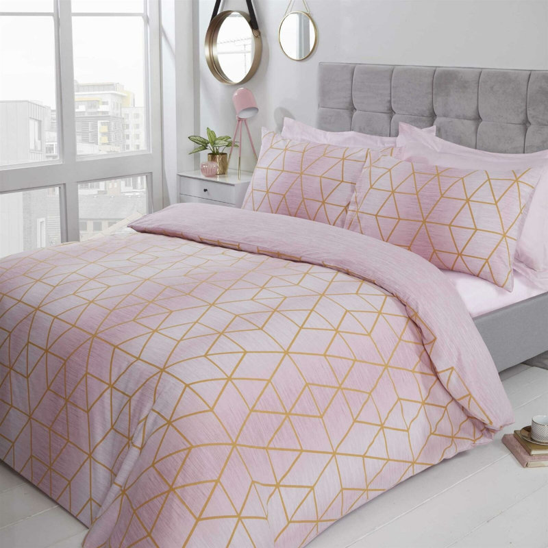 Watkinsville Geometric Shapes Duvet Cover Set with Pillowcases, Blush, Single - 1 Standard Pillowcase