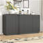Meuble télé noir à 4 portes cannelées avec prise de courant, centre de divertissement Wave sans poignée, armoire de rangement à panneau de particules réglable à 3 niveaux, console multimédia multifonctionnelle et buffet-366022350