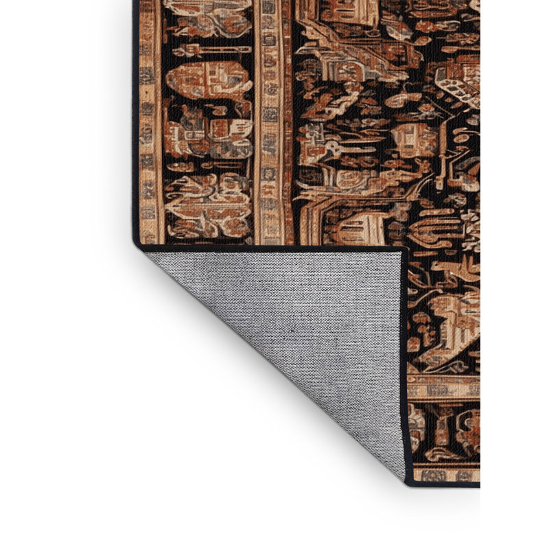 Machine Washable Persian Brown Area Rug, Square 4'