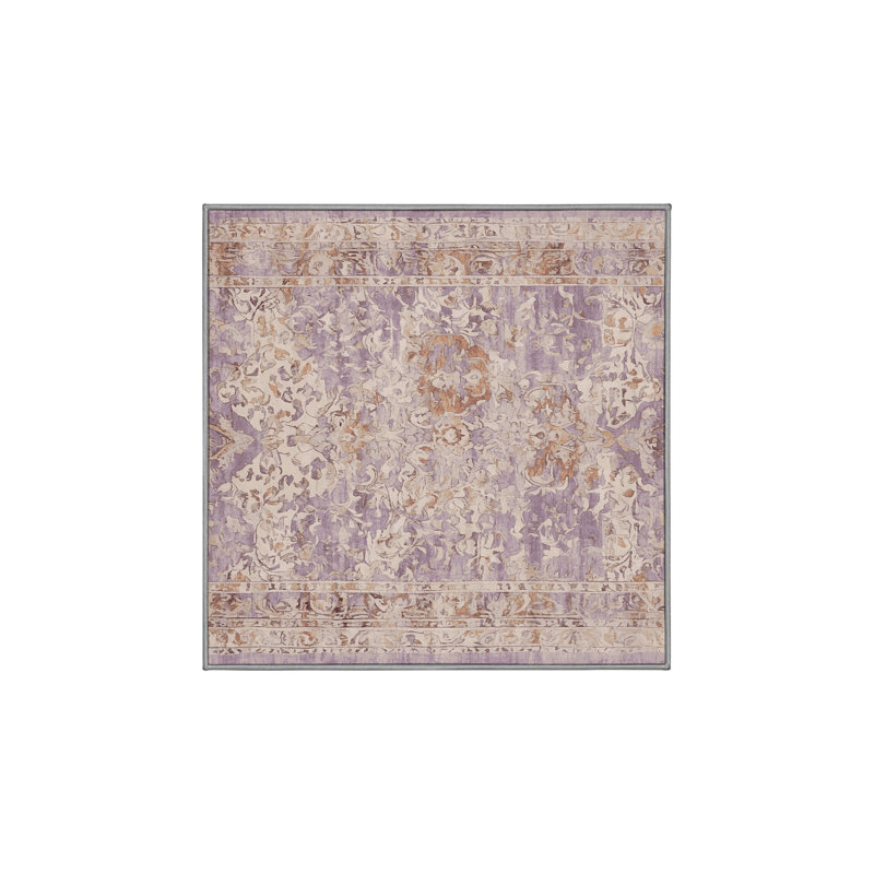 Machine Washable Gray Area Rug, Square 5'