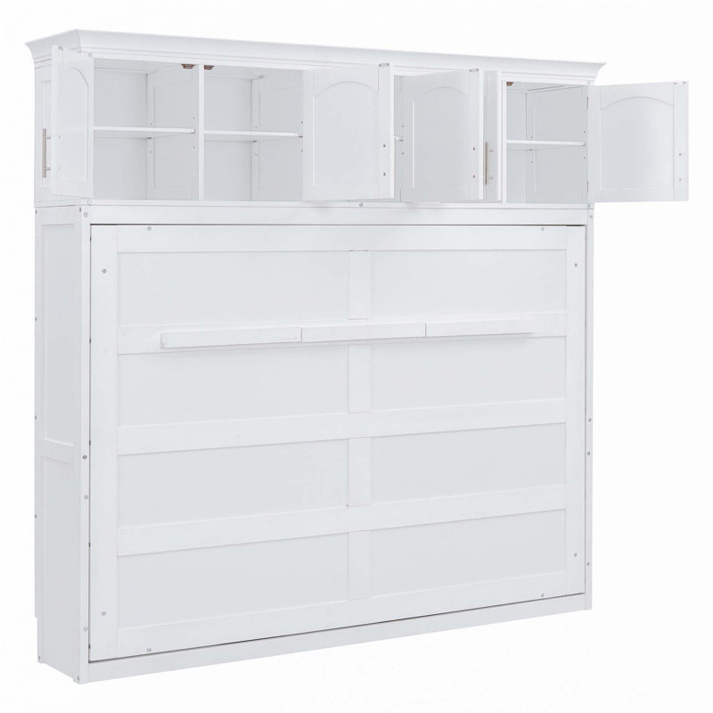 Queen Size Murphy Bed Wall Bed With Top Cabinets, White