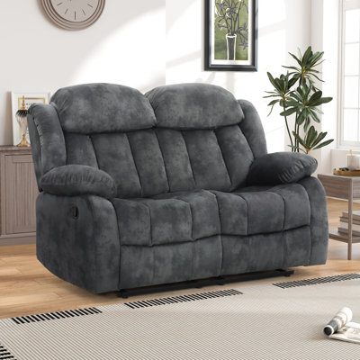 62.1" W Microfiber Upholstered Manual Reclining Loveseat with Metal Legs