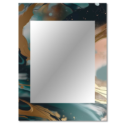 Gold and green Abstract marble harmony swirls I - Marble Mirror, Gold Unique Wall Mirror, Printed Metal Art