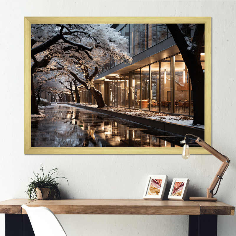 «College University Winter Winter I», reproduction sur toile, Cadre doré simple, H 24 po x l 32 po x P 1 po