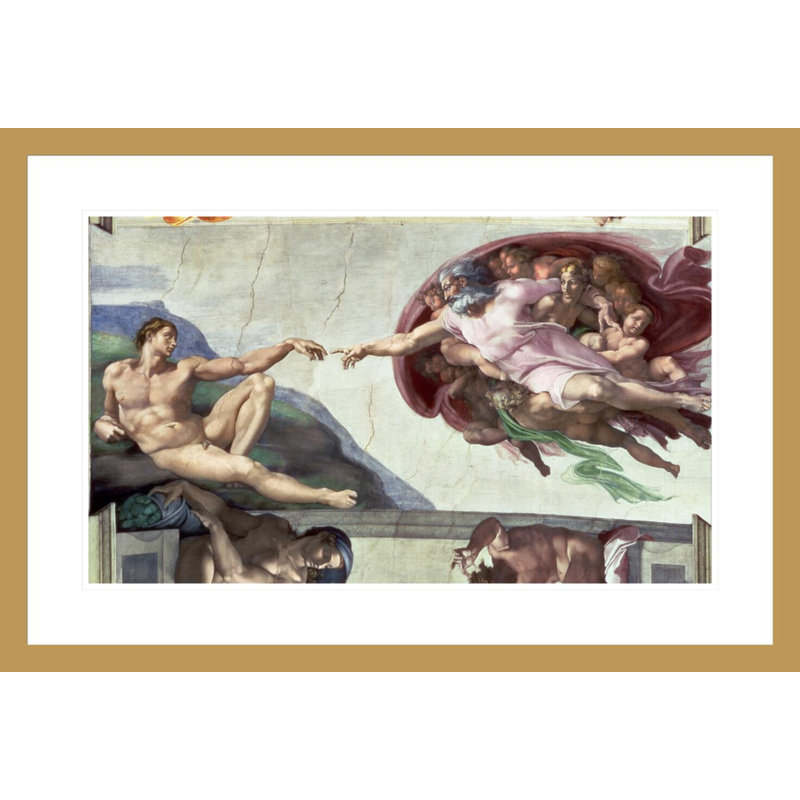 Plafond de la chapelle Sixtine: La création d'Adam (après la restauration) par Michel-Ange Buonarroti - Impression Giclée sur cadre